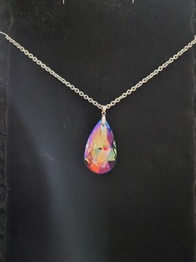 Avon Rainbow Teardrop Crystal Pendant Necklace
